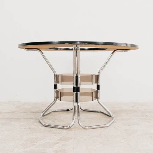 Dining table in acrylic steel, wood and smoked glass, 1970s design