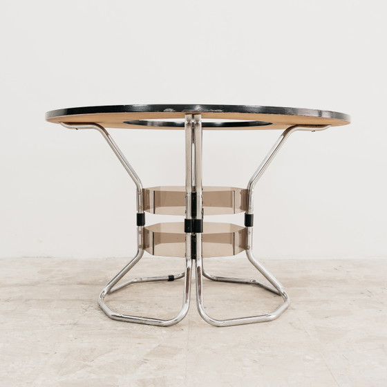 Image 1 of Dining table in acrylic steel, wood and smoked glass, 1970s design