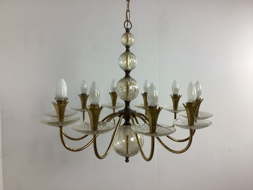 Large vintage fifties Chandolier chandelier lamp glass copper