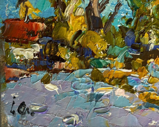 Image 1 of Original Oil Painting Day Winter Landscape The first snow fell