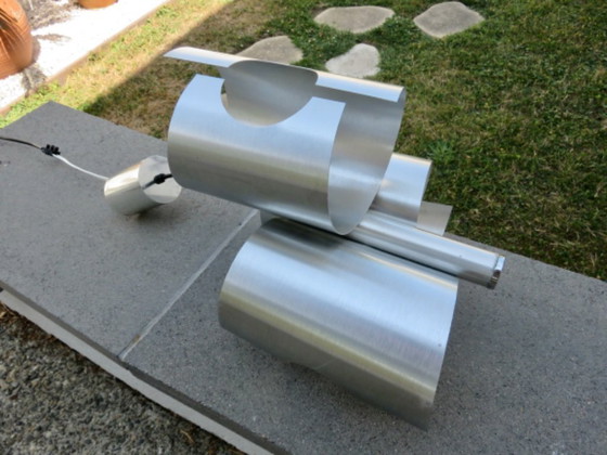 Image 1 of UFO-Hängeleuchte im Weltraumzeitalter-Stil, Rockabilly-Stil, gebürsteter Stahl, 1970