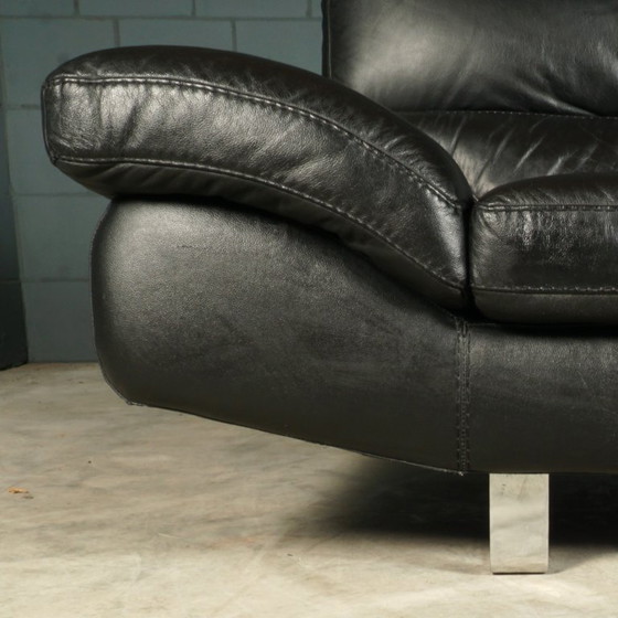 Image 1 of LaNouva Sitzgruppe – Dreisitzer-Sofa mit Zweisitzer-Sofa – schwarzes Leder