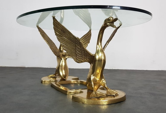 Image 1 of Hollywood Regency brass coffee table swan