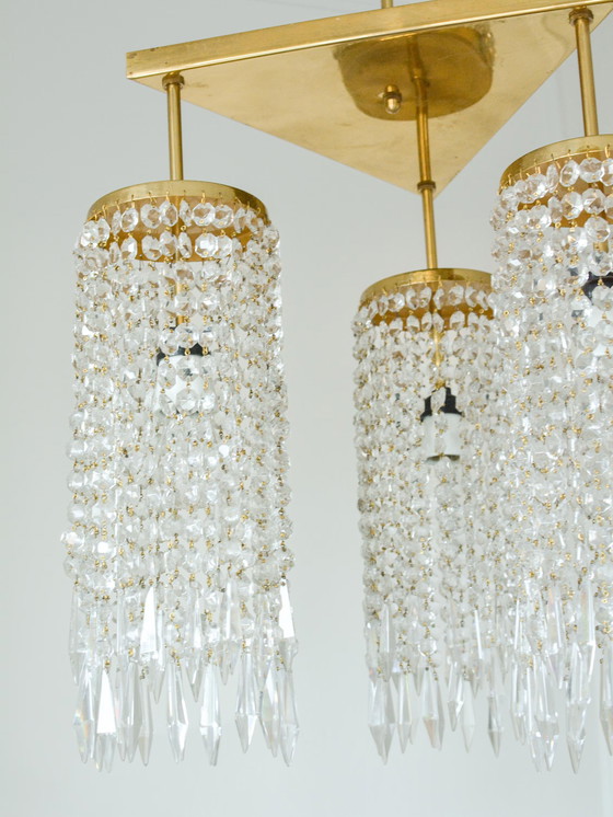 Lampadario vintage Jablonecke Sklarny in vetro boemo, ottone massiccio, 3 luci, anni '70 – Glass (photo 2 of 6)