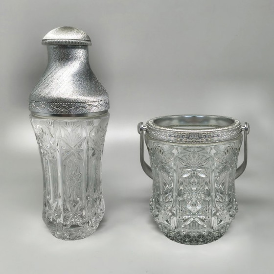 Image 1 of Italienisches Cocktailset aus geschliffenem Kristall und gebürstetem Metall im Stil der 1960er Jahre von Arir
