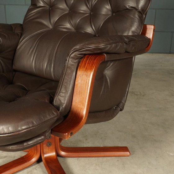 Image 1 of Vintage leather swivel armchair – brown – 1970s