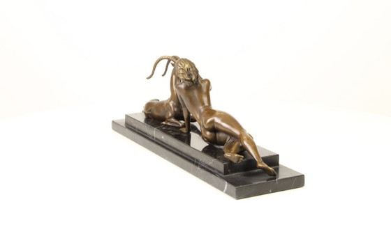 Image 1 of BRONZE STATUE OF AN AMAZON WITH ANTILOPE