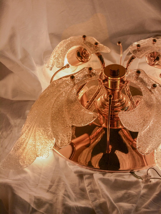 Carl Fagerlund Plafoniera Foglie Vetro Murano, Ottone, 4 Luci, Anni '70 – Plafoniere, Murano Glass, Brass (photo 9 of 10)