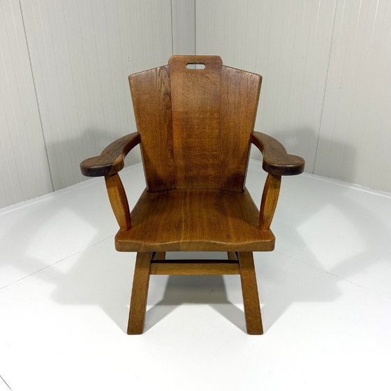 Rustic brutalist armchair in solid oak from the 1960s, Wood, Brown (photo 12 of 19)