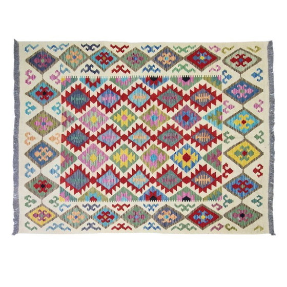 Vintage Maimana Kilim tapijt – Handgeweven Afghaanse wol, omkeerbaar (203 x 151 cm) – Vloerkleden en tapijten (photo 5 of 5)