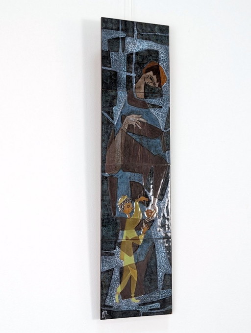 Glazed Ceramic Wall Plaque with Puppeteer, Sweden 1960s
