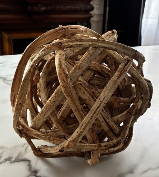 XL-bol van gevlochten wijnrankenhout, 33 cm