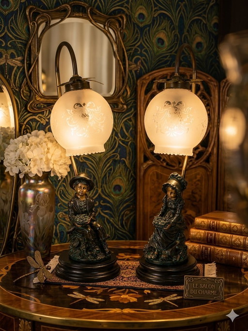 Coppia di lampade in porcellana effetto bronzo, Punto & Sons, Portogallo