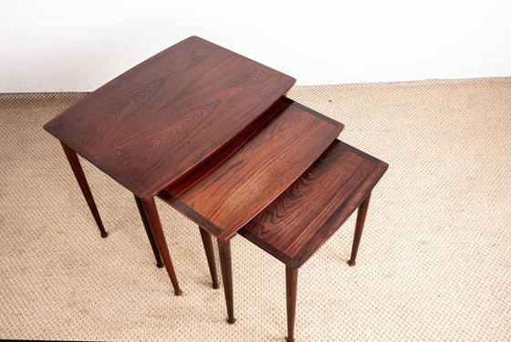 Image 1 of Drei dänische Satztische aus Palisanderholz von Mobelintersia, 1960.