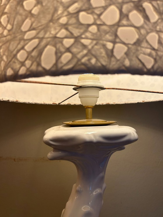 Image 1 of Große Tischlampe aus weißer Keramik, Capodimonte Italien, 1960er