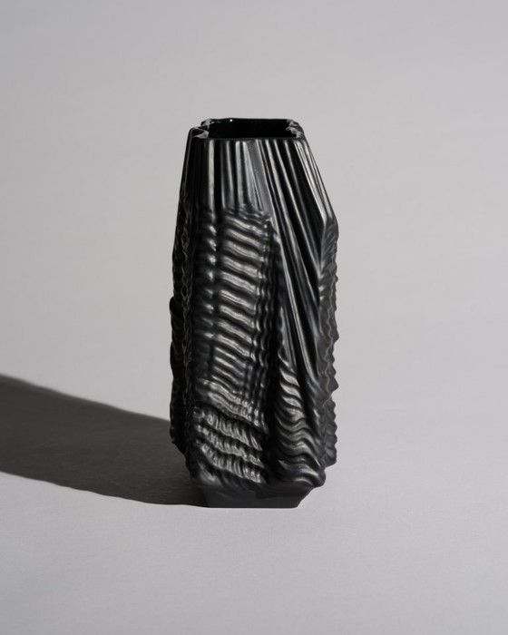 Image 1 of Martin Freyer Rosenthal Bisque Porcelaine Noire "Cascade" Vaas Brutalist Op-Art