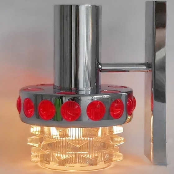 Image 1 of Vintage Space Age wall lamp chrome red glass Massive Raak Amsterdam 1970s