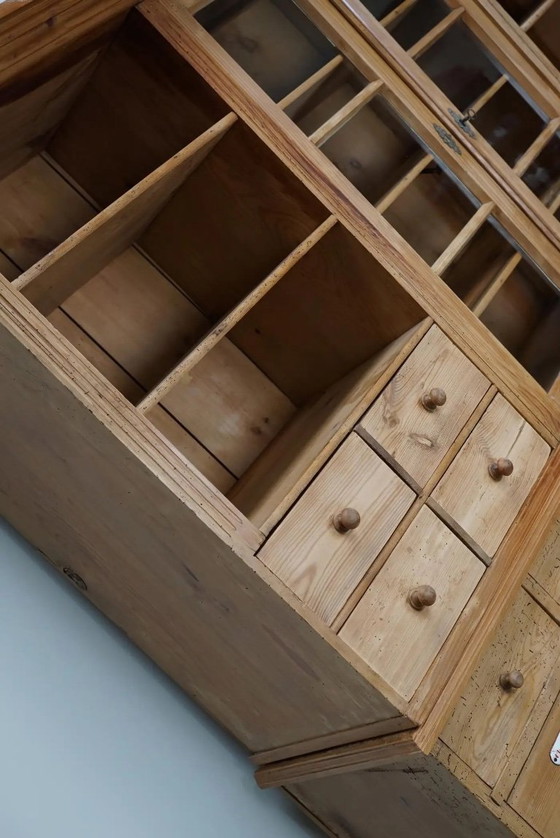 Image 1 of Large antique German apothecary cabinet / display cabinet in pine, early 20th century