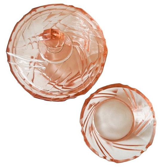 Image 1 of Conjunto Art Déco Rosaline de joyero y cuenco de cristal tallado, rosa, década de 1930