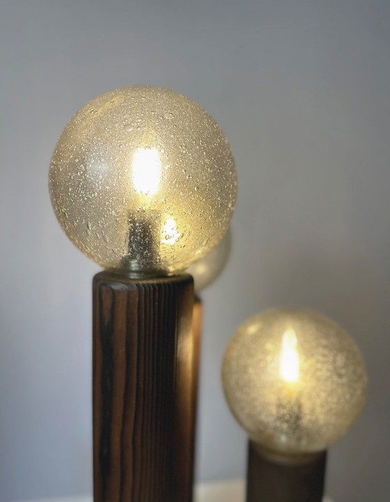 Image 1 of Vintage 'Model 19' Temde Leuchten tafellamp in hout en handgeblazen glas
