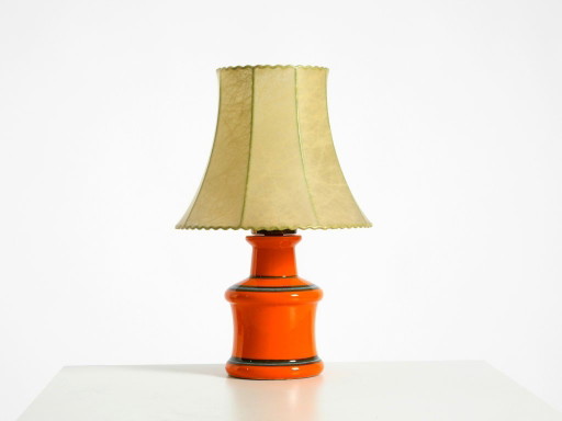 Beautiful 1960s Orange Ceramic Table Lamp With Cocoon Shade | Made in Italy – tafellampen