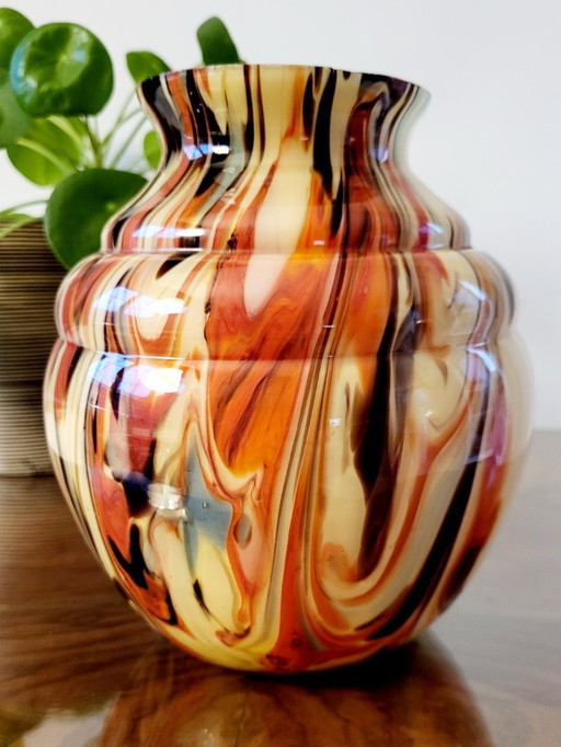 Vase Art déco en verre opalin, Verreries de Scailmont, Henri Heemskerk, Belgique