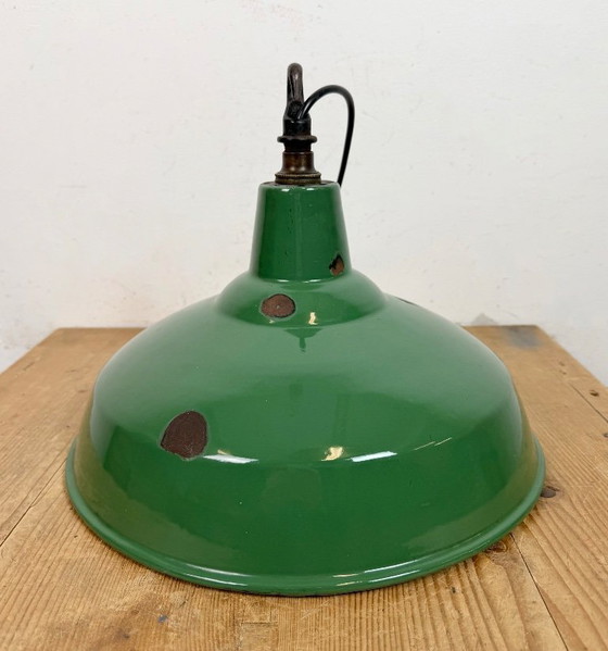 Image 1 of Industrial British Green Enamel Factory Pendant Lamp, 1960s