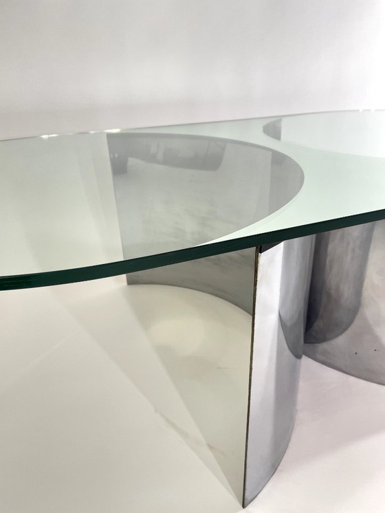Image 1 of Jorn Couchtisch aus verchromtem Stahl und versilbertem Kristall Mod. 3102 von Giuseppe Raimondi für Cristal Art, Italien, 1970er