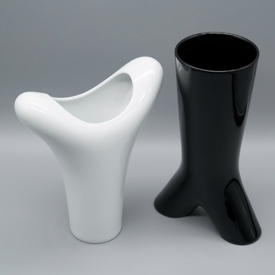 Image 1 of Rosenthal Studio Linie B&W Glossy Porcelain SPIRIT Vase Duo by Platt & Young 80s