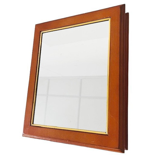 Vintage mid-century wooden key cabinet with mirror Damart 1970s