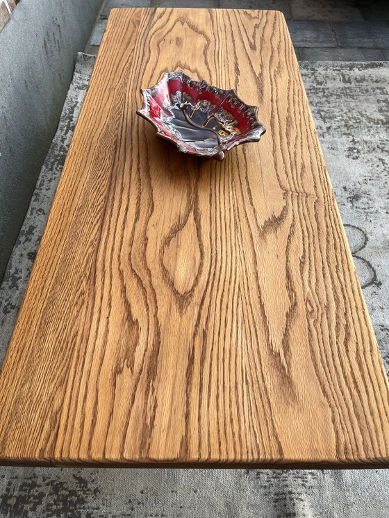 Image 1 of Tavolino da caffè vintage di metà secolo con piano in rovere massello e base cromata