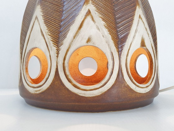 Image 1 of Vintage 1960s ceramic table or floor lamp with feather motif, West Germany, 1960s