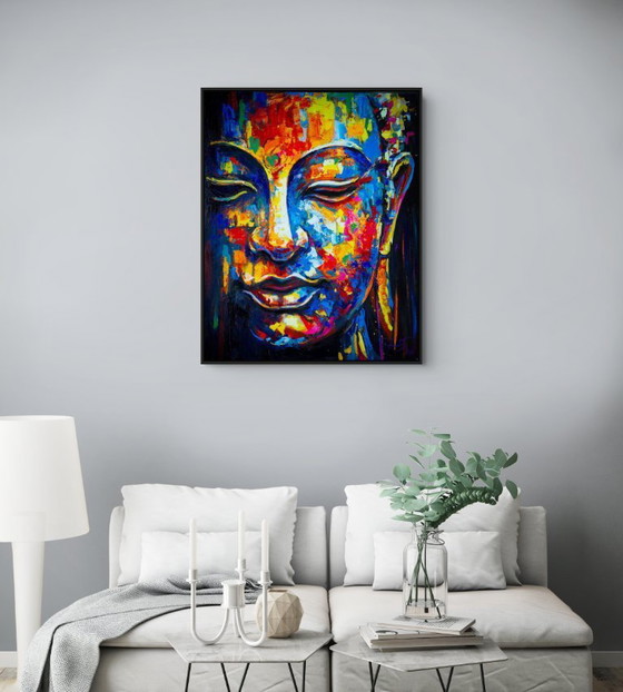 Image 1 of Unique hand-painted Buddha painting "Colorful Calm" – Seksak Jaichumchen – 80 × 100 cm
