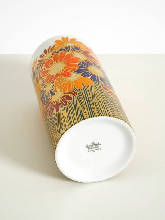 Image 1 of Beautiful 1980s porcelain vase by Rosemonde Nairac for Rosenthal Studio-Linie, featuring colorful daisies