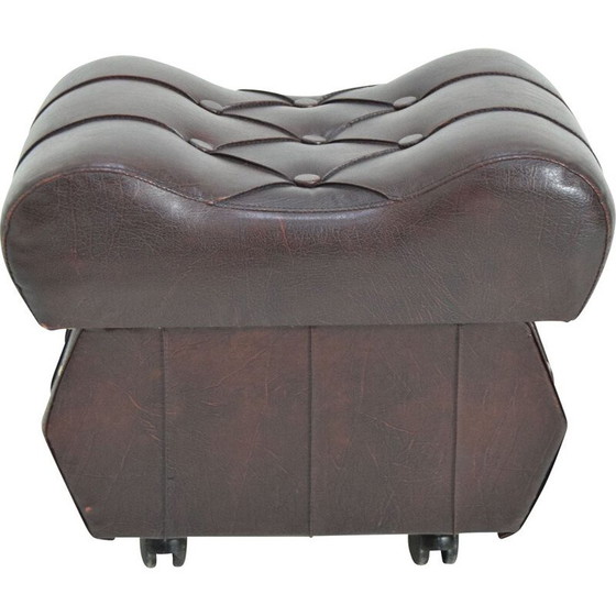 Image 1 of Mid-century leatherette stool with Wheels, Czechoslovakia 1970s