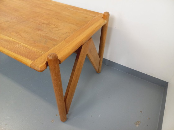 Image 1 of Exceptional suite of a large rectangular table and 4 vintage Brutalist chairs in solid oak from the 60s