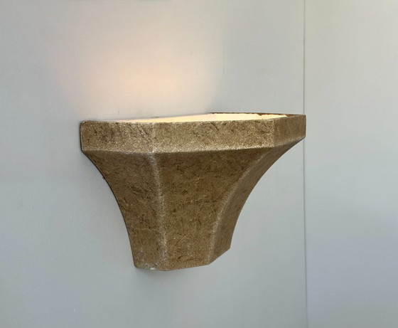 Image 1 of Vintage wandlamp, generfd beige gips, Frankrijk 1960