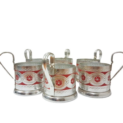 Set Podstakannik russo d'epoca (epoca URSS) - Set di 6 porta bicchieri da tè