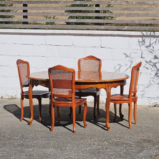 Image 1 of French Vintage Marqueterie Dining Table-Extendable Cherrywood Table-Style Louis XV-80s