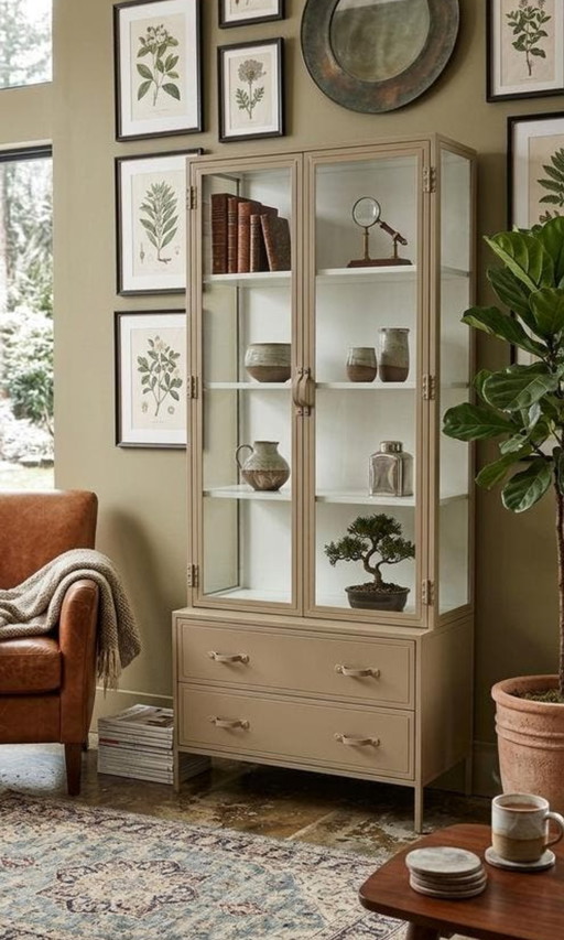 Vitrinekast metaal kleur beige