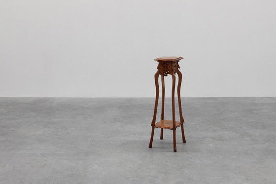 Image 1 of Art Deco tall pedestal in oak with 2 levels, France ca. 1915