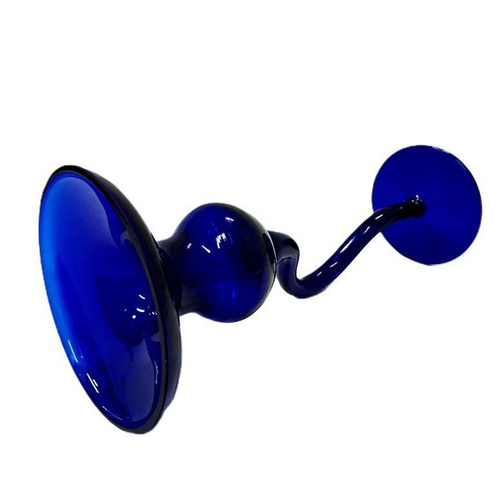 Image 1 of Vintage blue cobalt glass candle holder, 24 cm