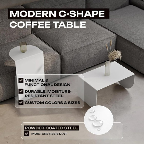 Image 1 of Tavolino da caffè minimalista in metallo | Tavolino moderno per soggiorno | Tavolino bianco e nero | 60x30x37 cm