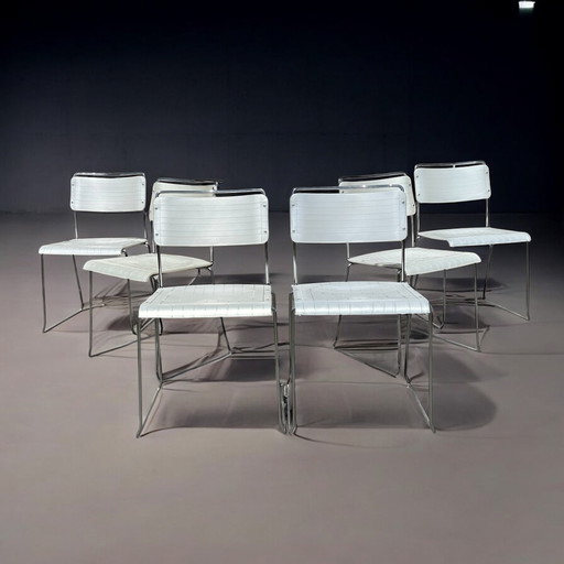 Spilimbergo chairs - Italian design 1970s | White & Chrome