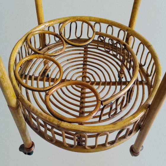 Image 1 of 1960s Gorgeous Bamboo & Rattan Serving Bar Cart Trolley by Franco Albini. Made in Italy