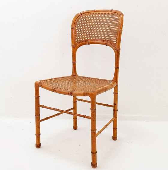 Image 1 of Poltrona d'accento vintage in stile organico, in finto bambù e canna - anni '60