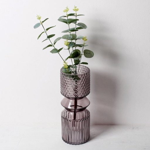 Smoky Purple Glass Vase: Mid-Century Modern Italian Pressed Glass