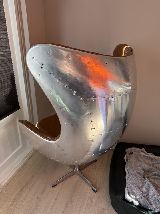 Image 1 of Aviator egg chair aluminium cognac leather origineel