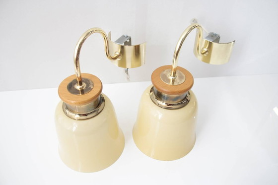 Image 1 of 2er Set Wandlampen Messing Glasschirm 80er J Vintage