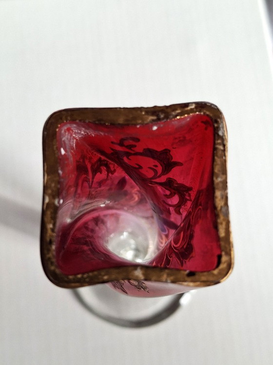 Murano tre fuocchi glass soliflore Vase, hand-painted, 16 cm high, Red (photo 10 of 10)
